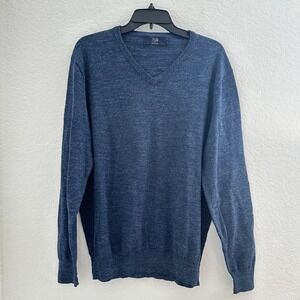 J. Crew V Neck Knit Sweater  Mens‎ L Blue Heathered 100% Cotton Preppy Classic